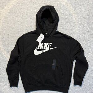 Nike Sportswear Hoodie Mens Large Black Pullover Big Logo Swoosh Fleece BNWT